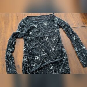 Zara Black Sheer Beaded Blouse